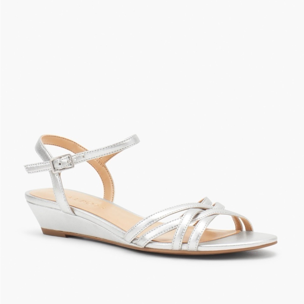 Talbots Capri Nappa Mini-Wedge Leather Sandal Silver Resort Summer Size 7